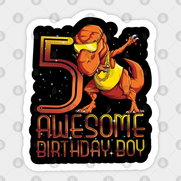 Kids 5th Birthday Dinosaur 5 Year Old Awesome Since Gifts Boy Sticker by The Design Catalyst